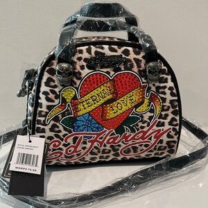 NWT Ed Hardy Cheetah Print Eternal Love Crossbody/Handbag w/detachable crossbody